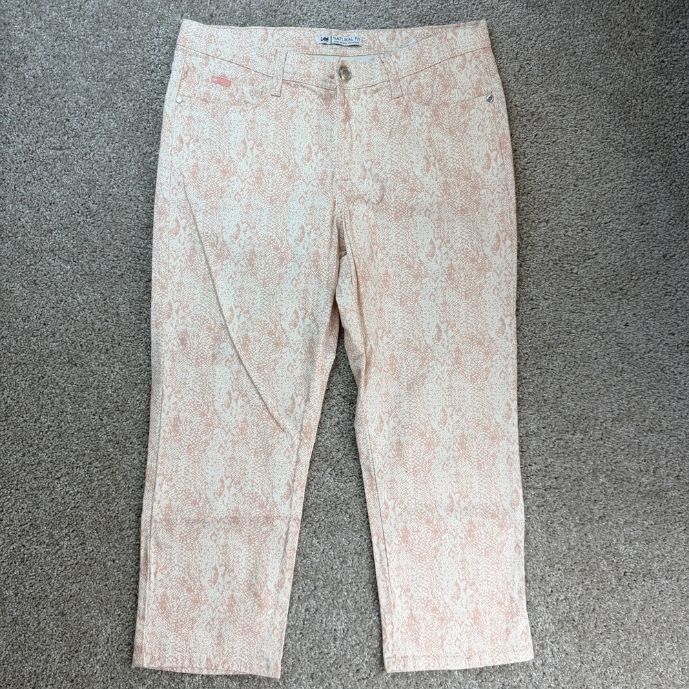 Lee Natural Fit Straight Jeans Womens 14 Light Pink Animal Print Stretch Denim